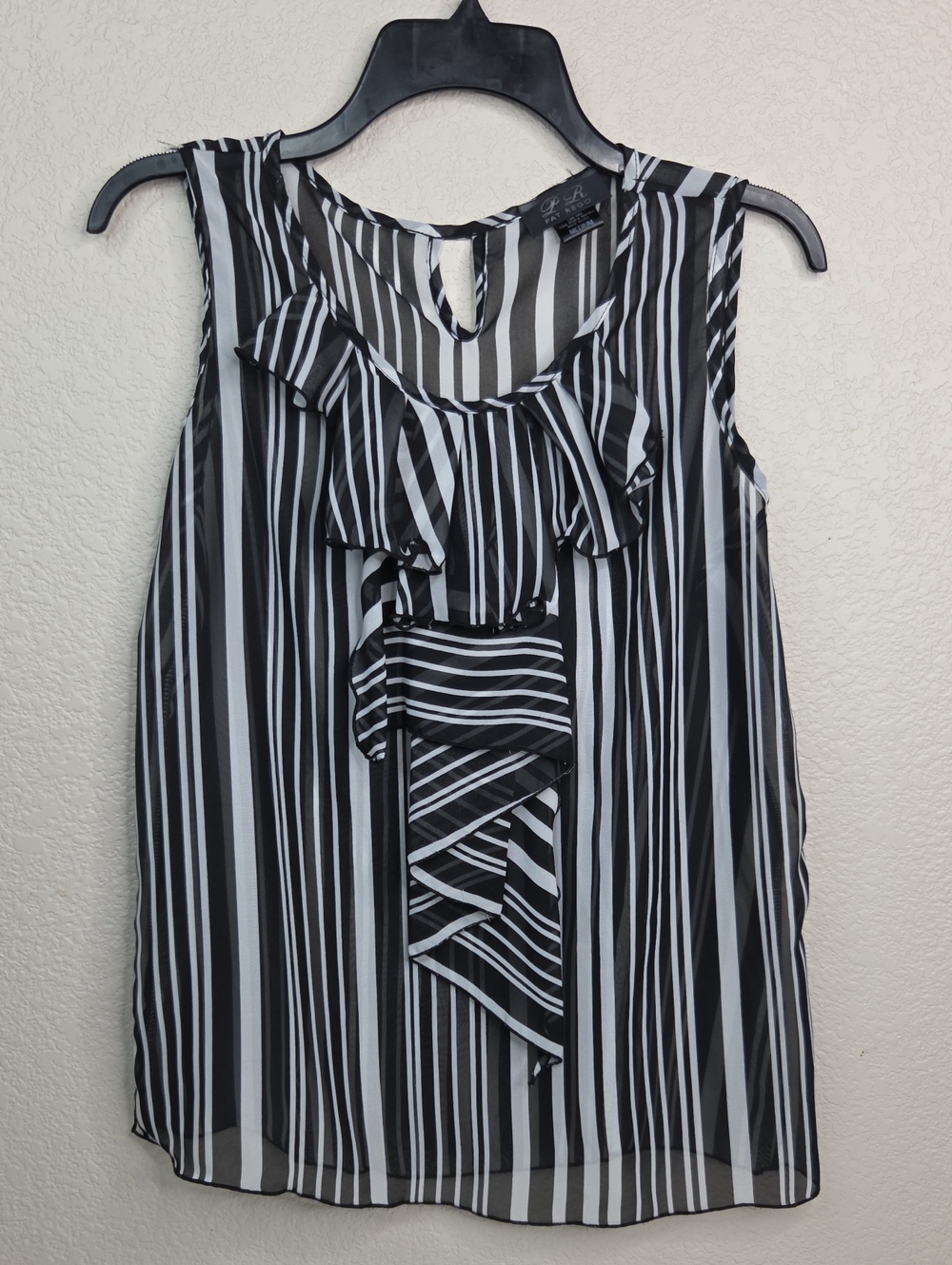Black and White Striped Ruffle Sleeveless Top -
